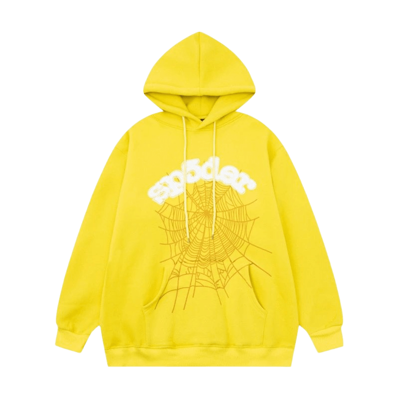 SP5DER Yellow Hoodie: Cotton Streetwear, Warm & Comfortable