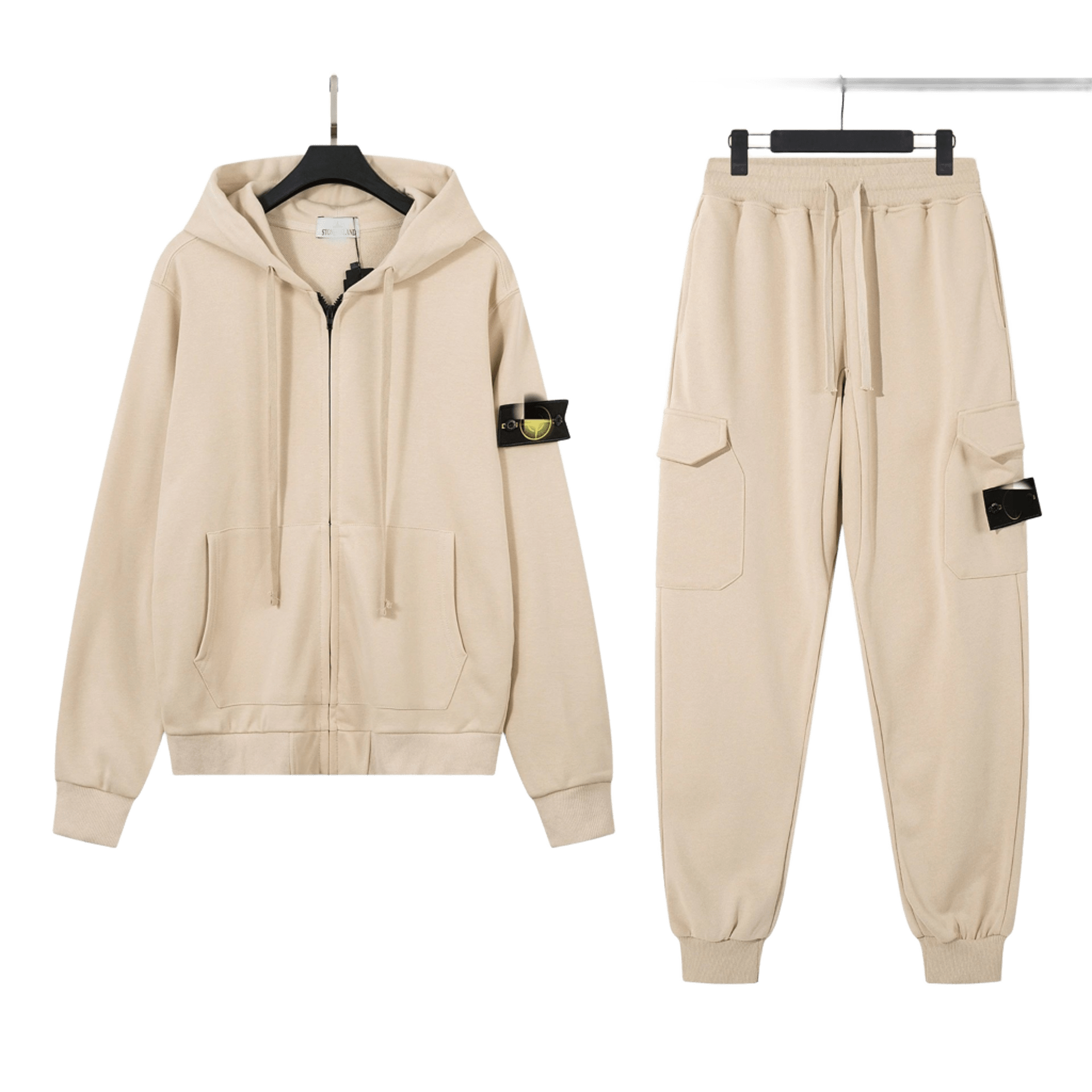 Stone Island Beige Hoodie & Pants Set | Cotton Streetwear