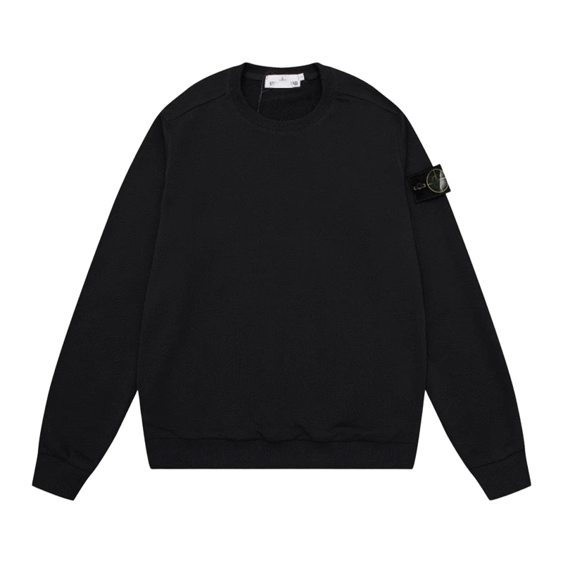 Stone Island Black Crewneck Sweatshirt: Warm Unisex Sweater w/ Patch