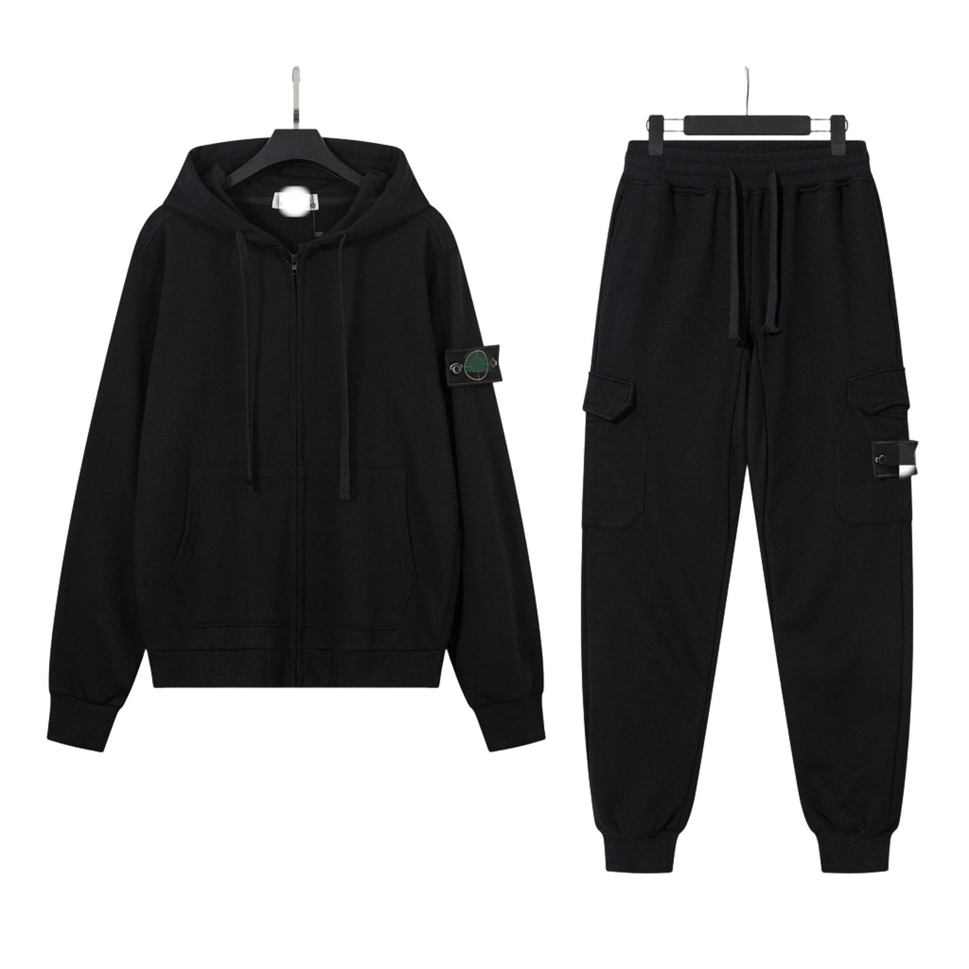 Stone Island Black Hoodie & Cargo Pants Set, Unisex
