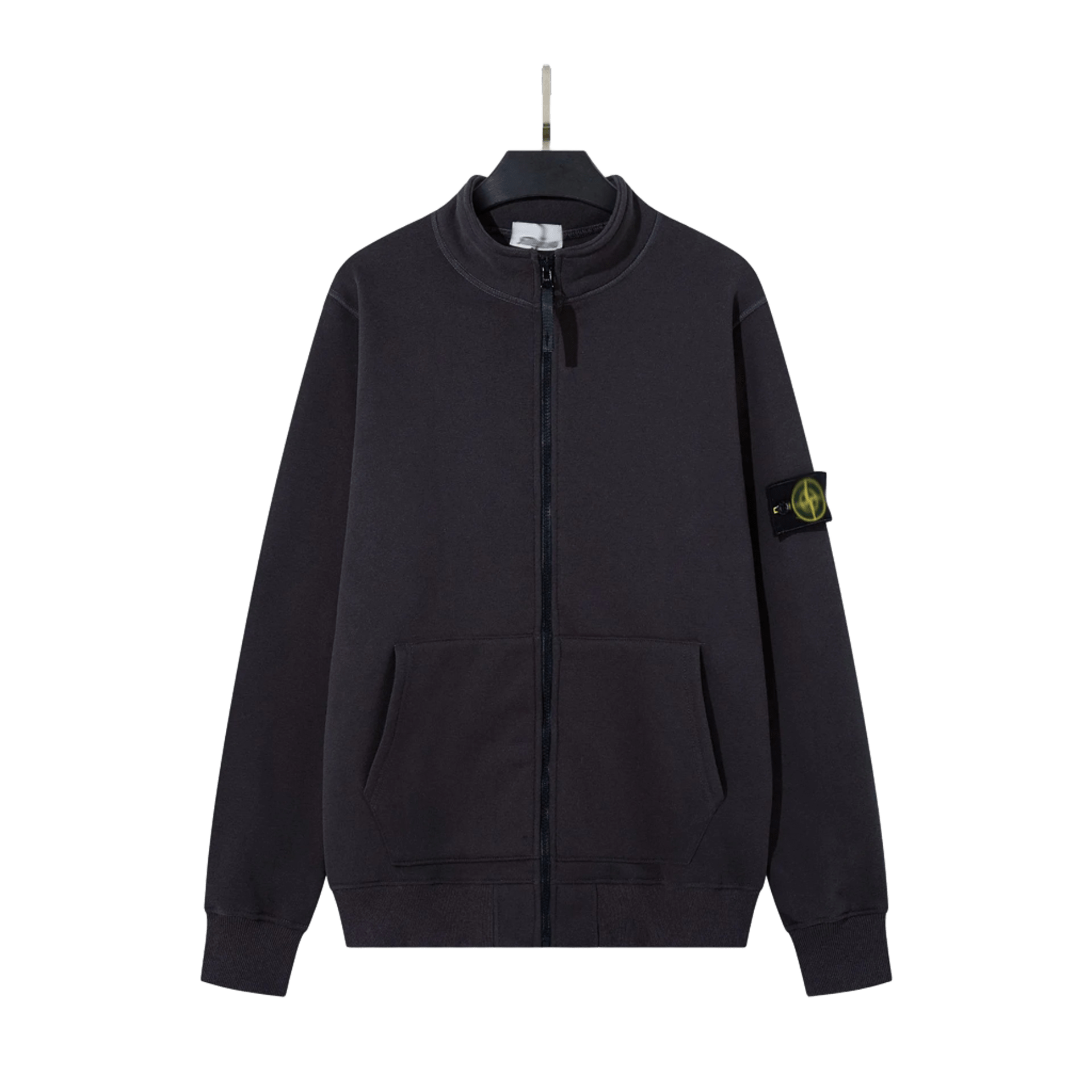 Stone Island Black Zip Hoodie: Cotton, Warm, Iconic Patch
