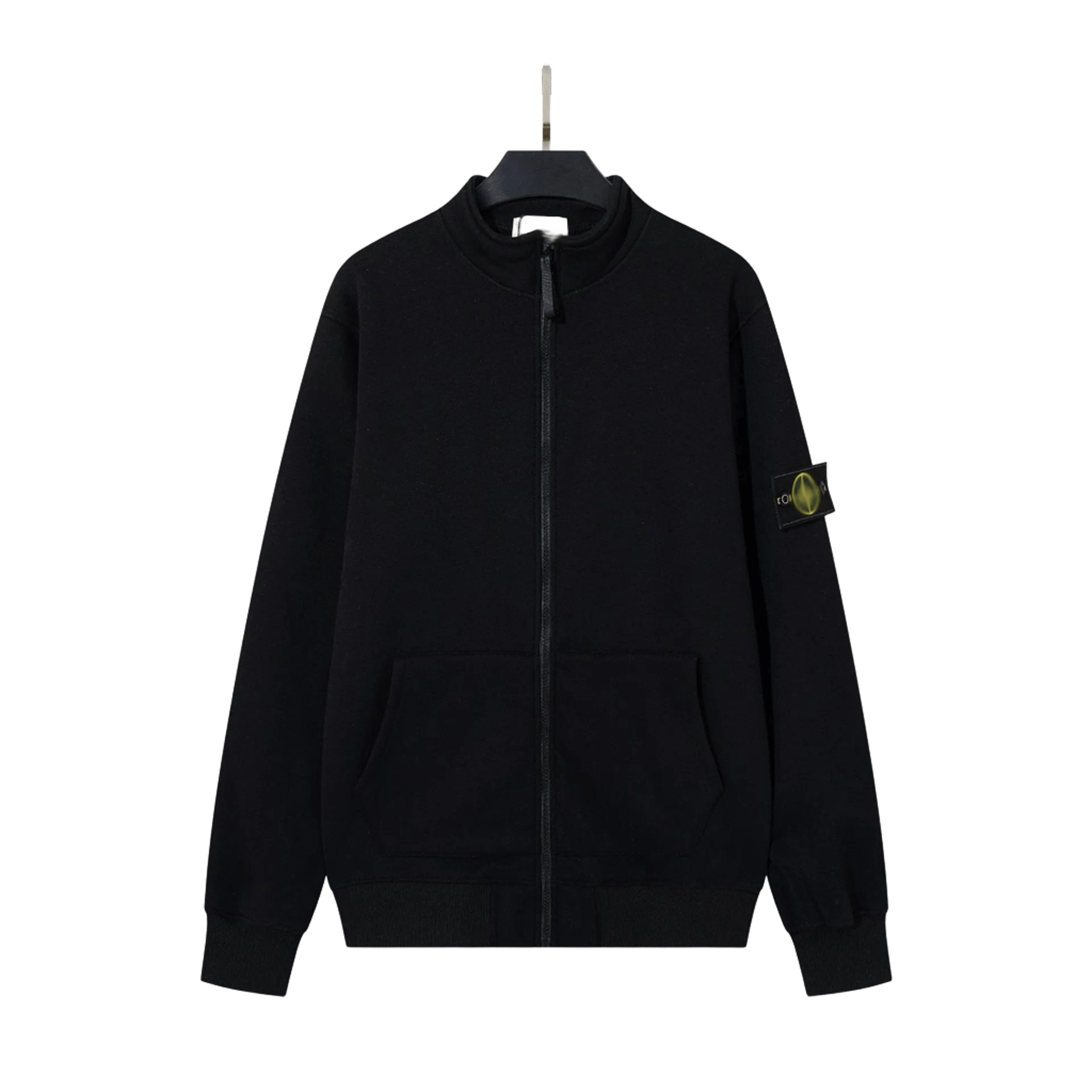 Stone Island Black Zip Hoodie: Unisex Cotton Streetwear