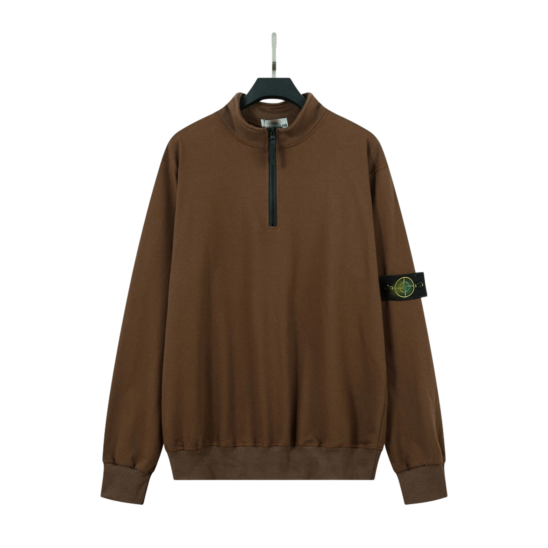 Stone Island Brown Cotton Half-Zip Sweatshirt w/ Patch