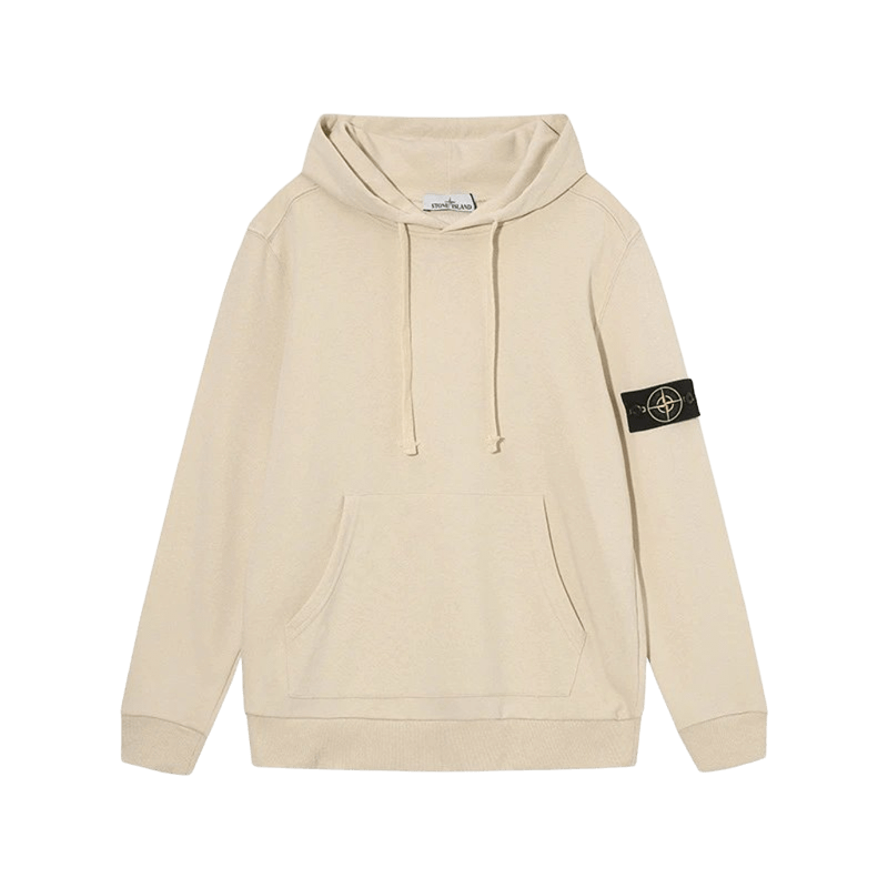 Stone Island Cream Cotton Hoodie: Unisex Warm Streetwear