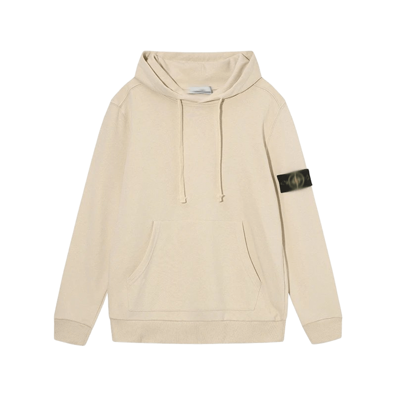 Stone Island Cream Hoodie: Unisex Cotton Streetwear w/ Patch
