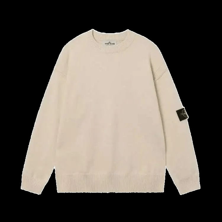 Stone Island Cream Knit Sweater: Unisex Crewneck w/ Badge