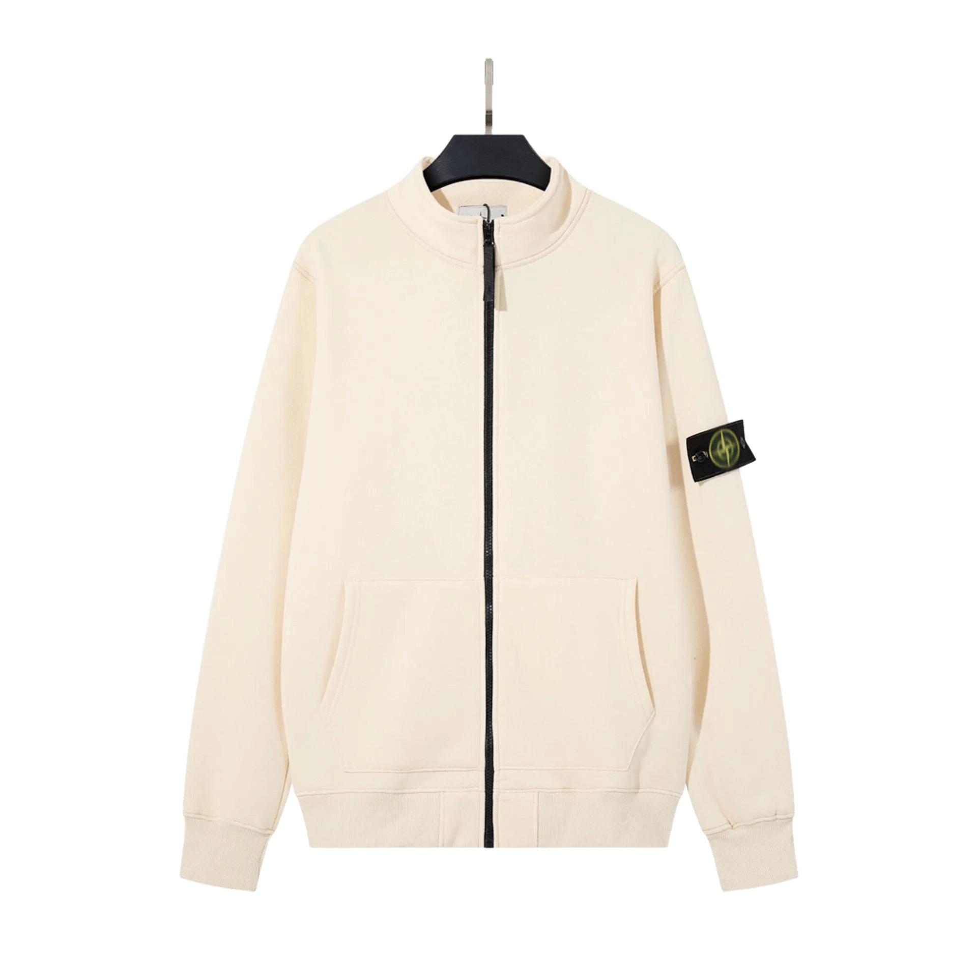 Stone Island Cream Zip Hoodie: Cotton Unisex Streetwear