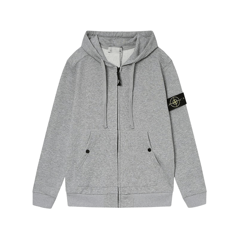 Stone Island Grey Cotton Hoodie: Unisex Streetwear w/ Compass Patch