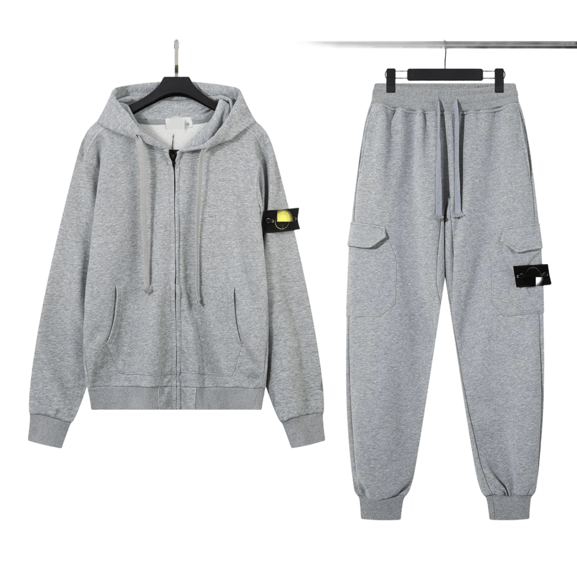 Stone Island Grey Cotton Tracksuit: Hoodie & Joggers w/ Badge