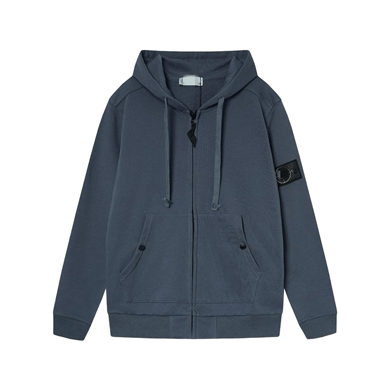 Stone Island Grey Cotton Zip Hoodie w/ Badge