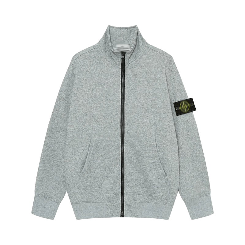 Stone Island Grey Cotton Zip Jacket: Warm Stand Collar Unisex