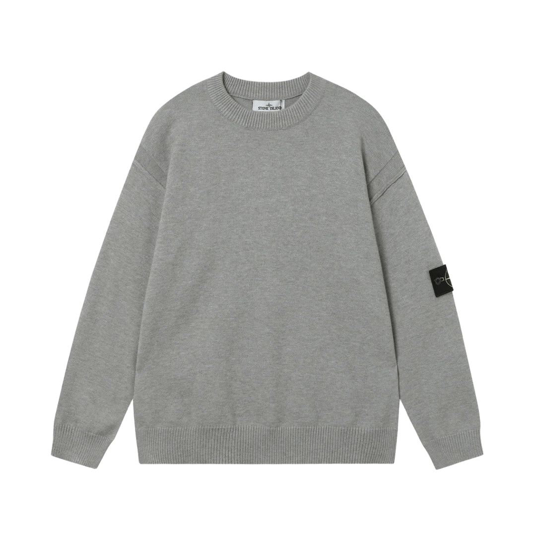 Stone Island Grey Crewneck Sweater: Unisex Knitwear w/ Compass Patch