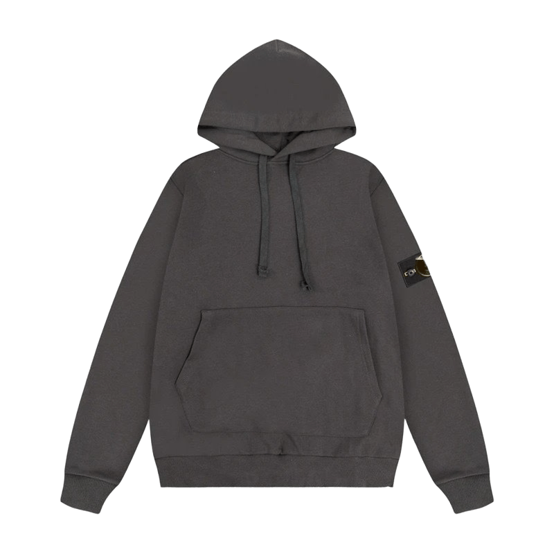 Stone Island Grey Hoodie: Cotton, Adjustable Hood, Badge