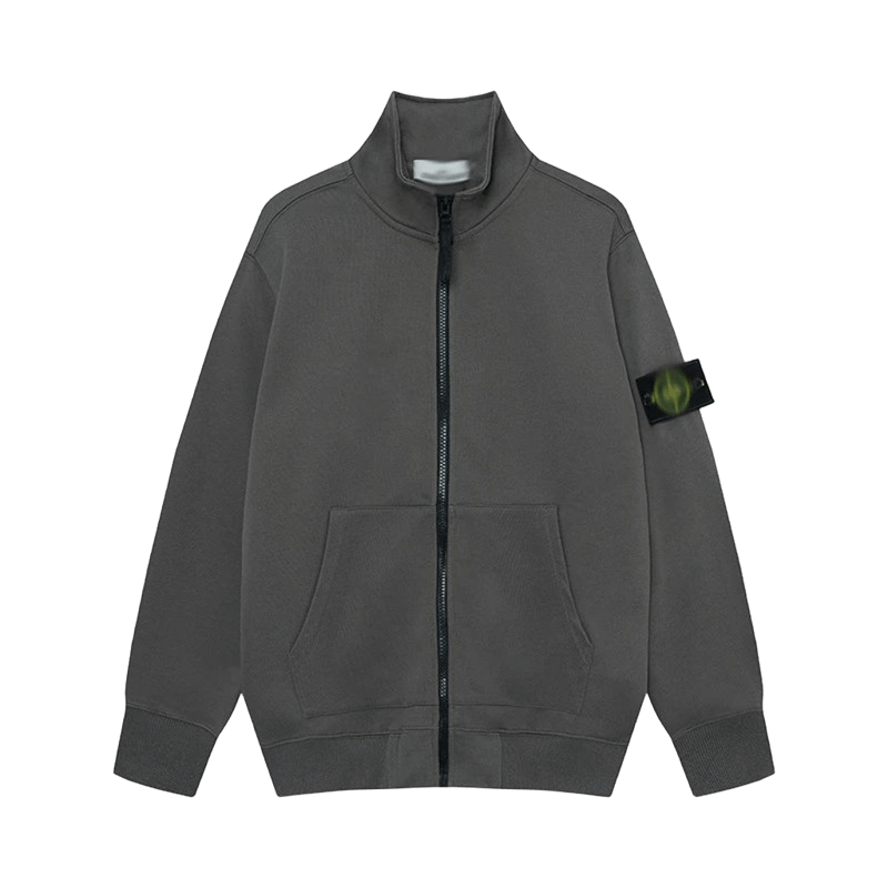 Stone Island Grey Zip Hoodie: Cotton Unisex Streetwear
