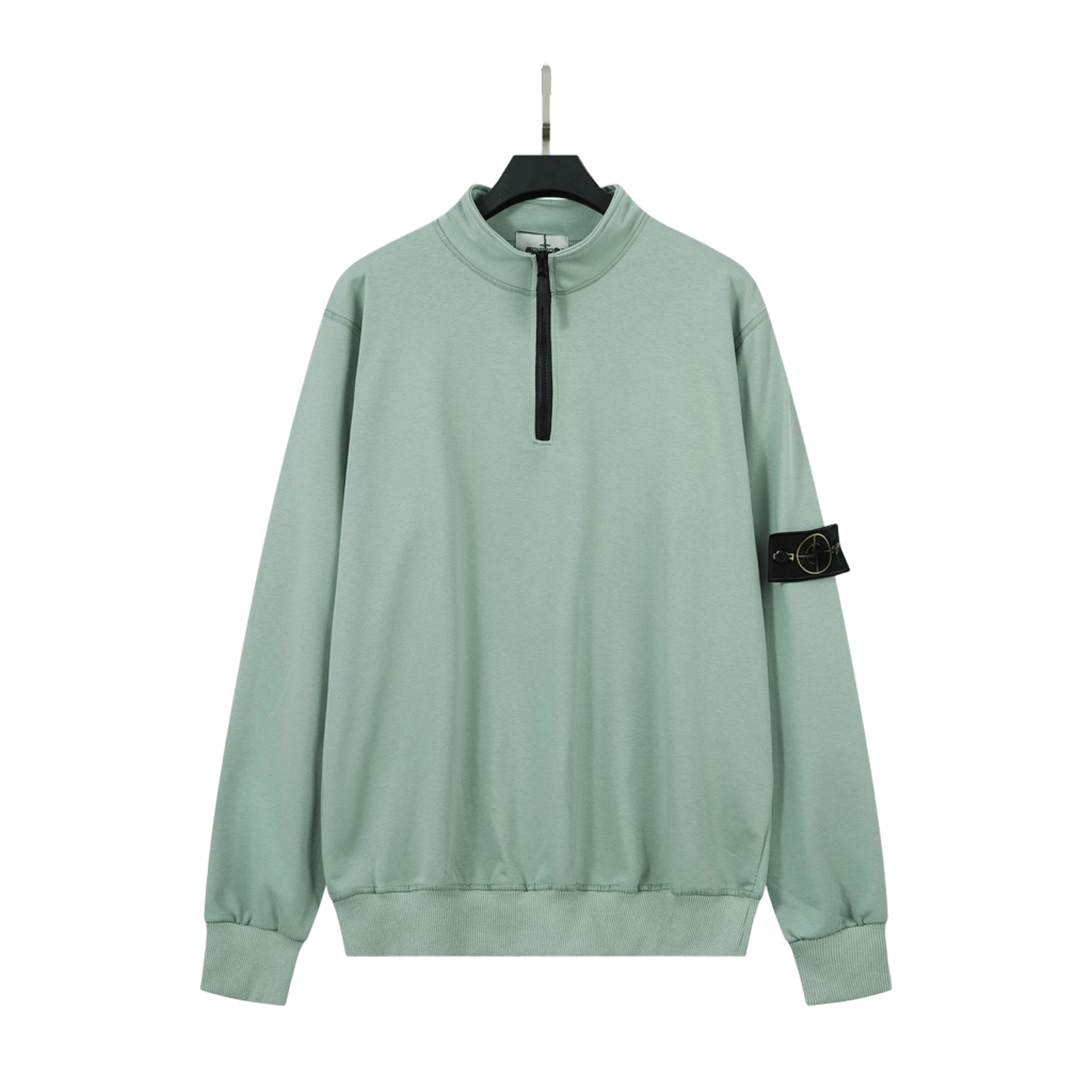 Stone Island Light Green Cotton Half-Zip Hoodie, Unisex