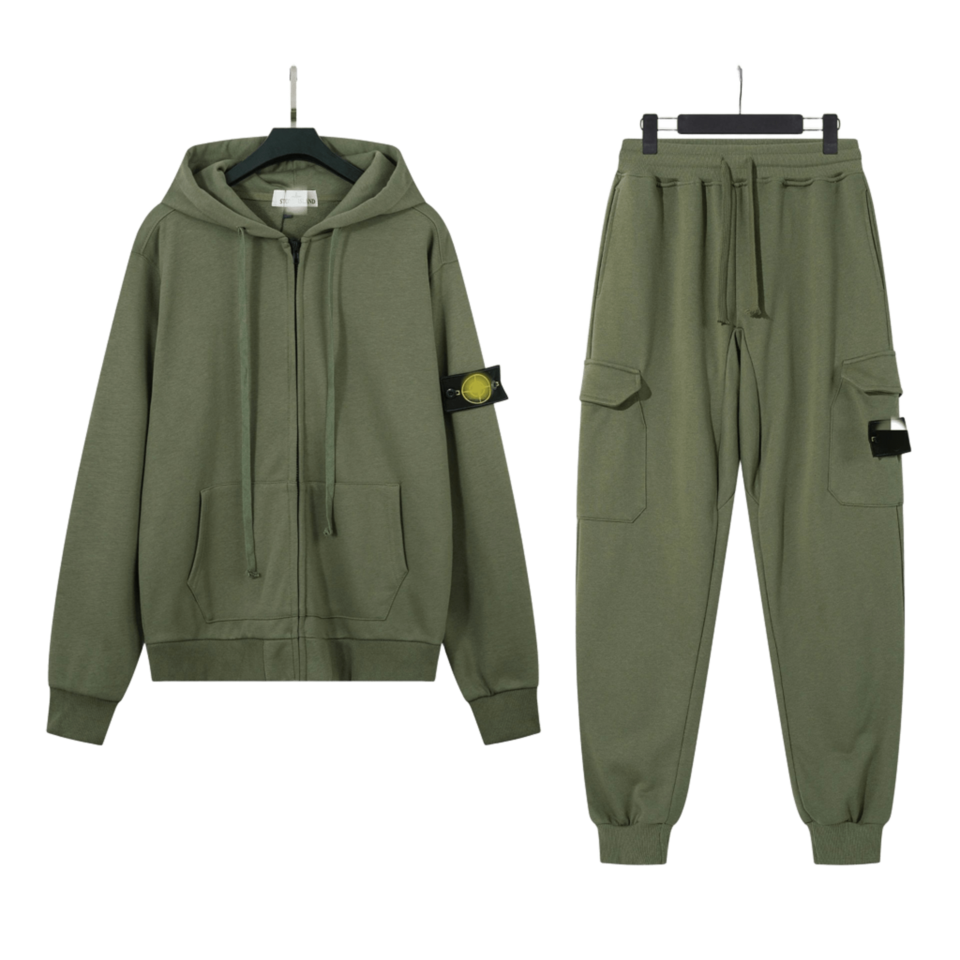 Stone Island Military Green Cotton Hoodie & Cargo Jogger Set