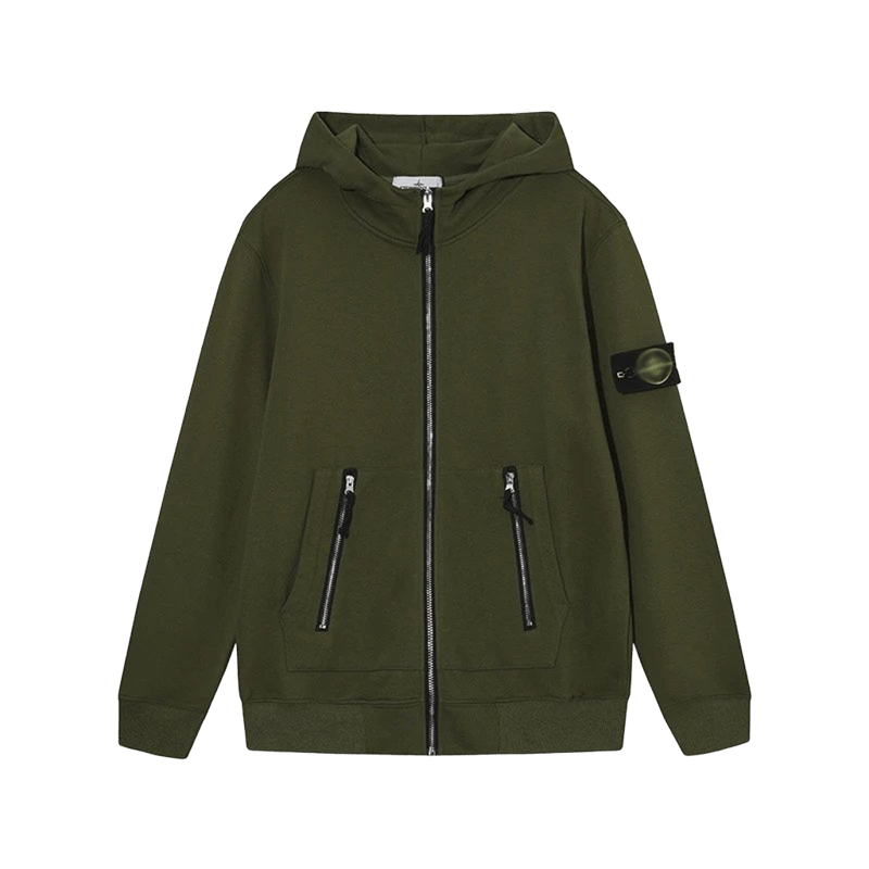 Stone Island Military Green Hoodie: Unisex Cotton Streetwear