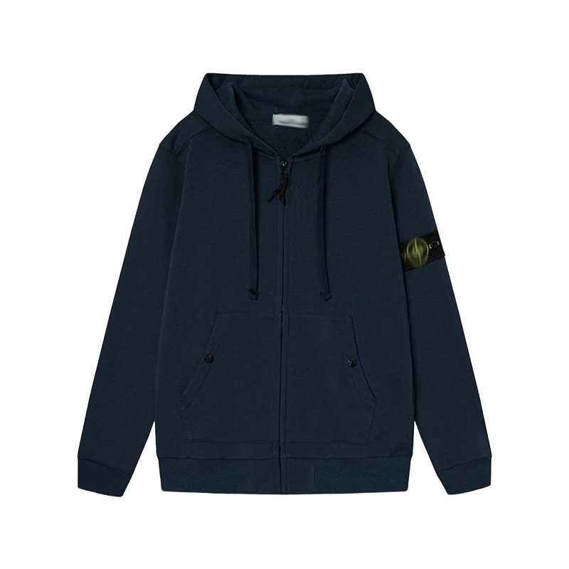 Stone Island Navy Zip Hoodie: Unisex Workwear Style
