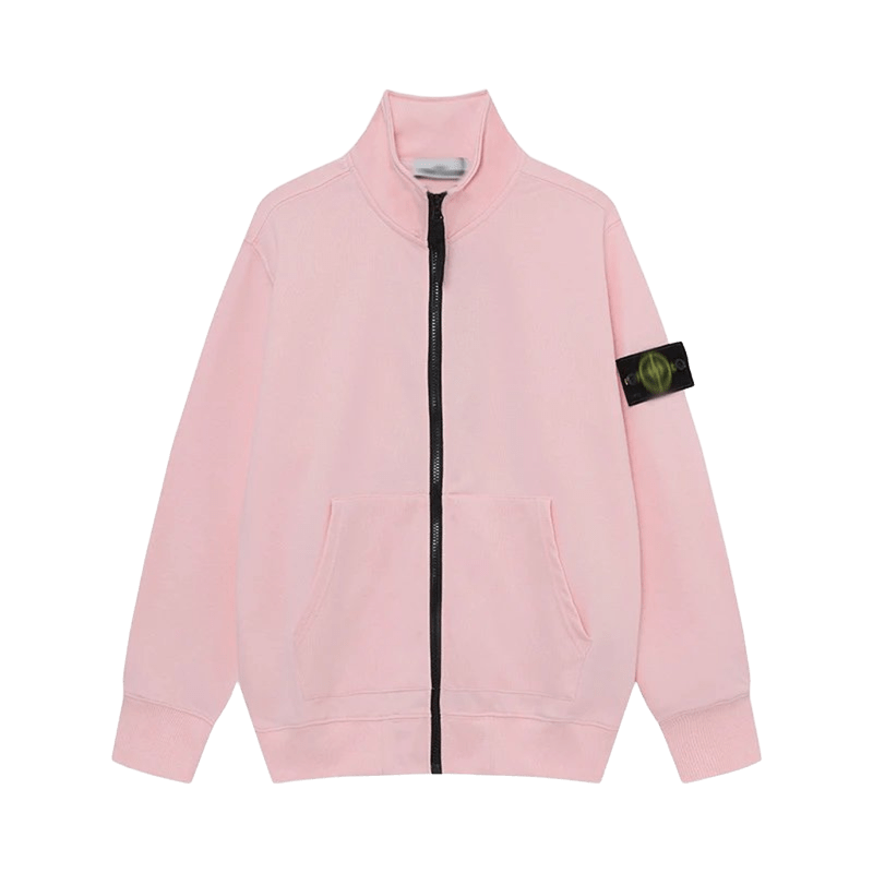 Stone Island Pink Fleece Hoodie: Unisex Zip-Up w/ Patch