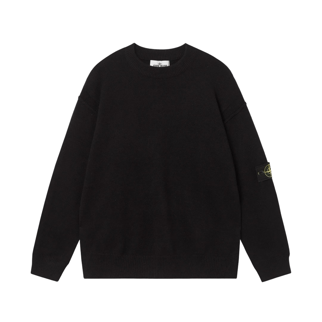 Stone Island Unisex Black Knit Sweater: Warm, Comfy, Compass Patch