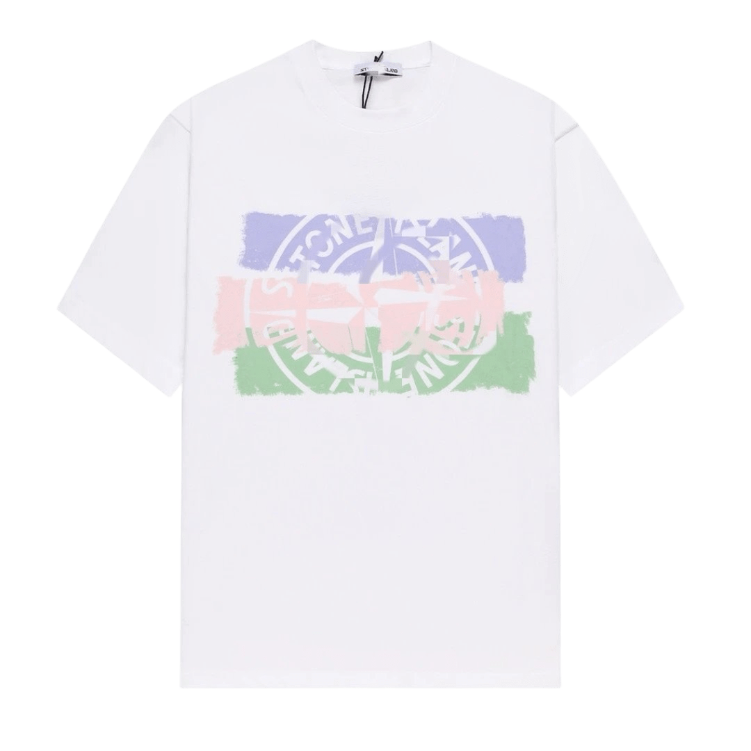 Stone Island White Cotton Tee: Unisex Streetwear w/ Compass Patch