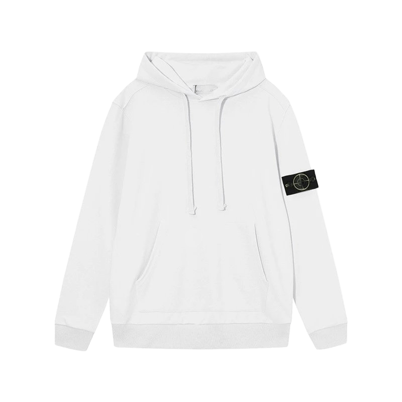 Stone Island White Hoodie: Unisex Minimalist Logo Streetwear
