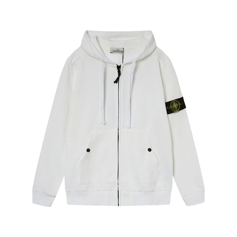 Stone Island White Hoodie: Unisex Streetwear with Iconic Patch