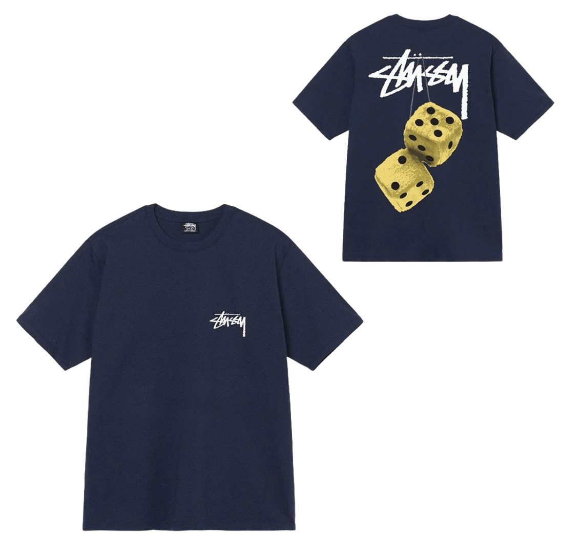 Stussy 90s Navy Cotton Tee: Retro Streetwear w/ Dice