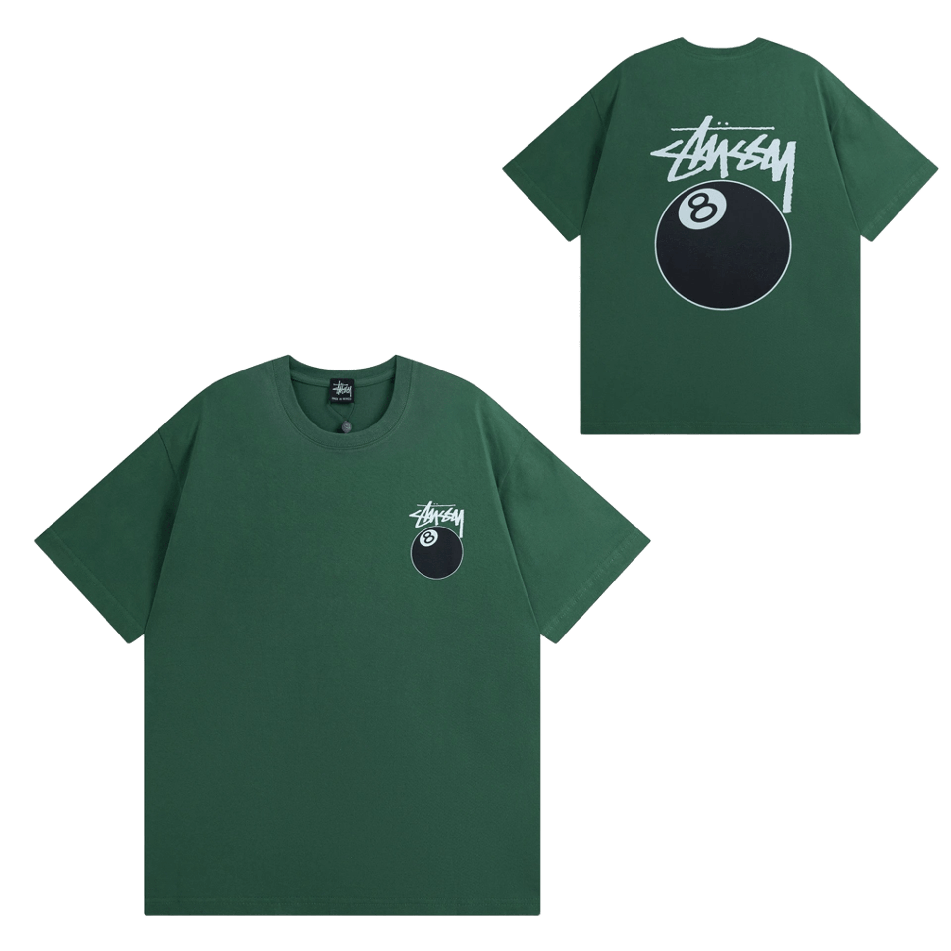 Stussy 90s Retro Moss Green Tee: Iconic Logo & Pool Design