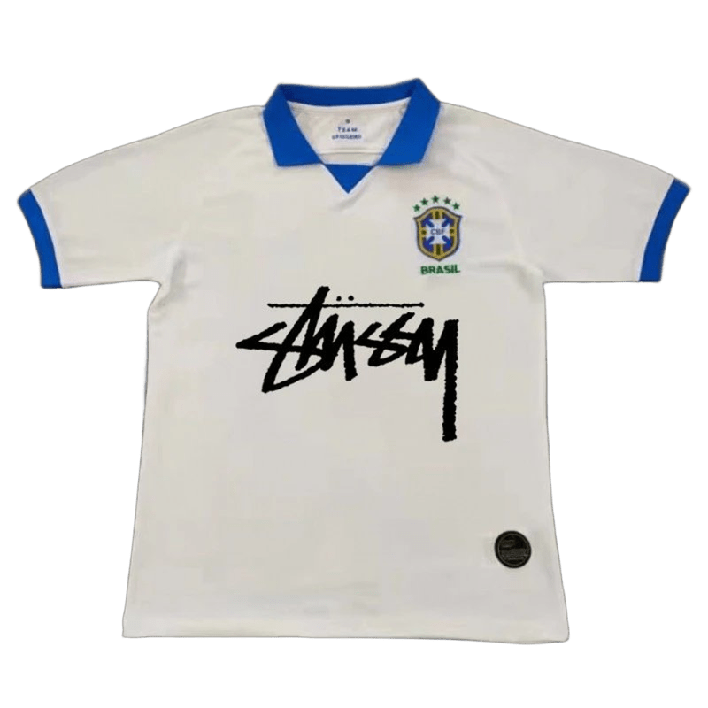 Stussy 90s Retro Soccer Jersey White Blue Cotton Unisex