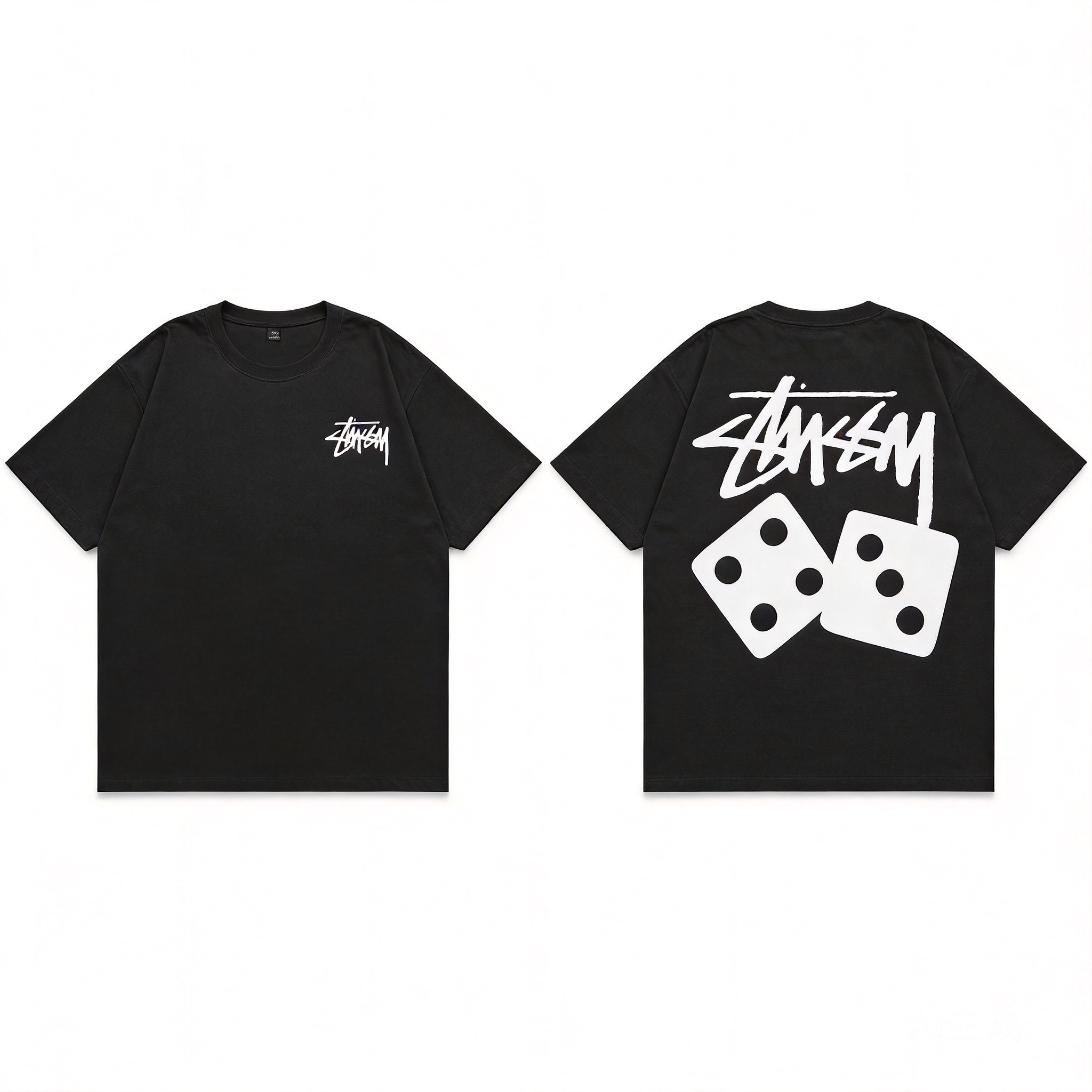 STUSSY 90s Retro Unisex Cotton T-Shirt: Black Basic Tee
