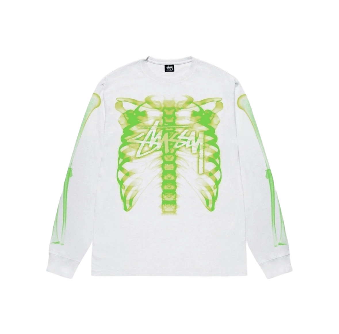 Stussy 90s White Long Sleeve Tee: Skeleton Graphic Streetwear