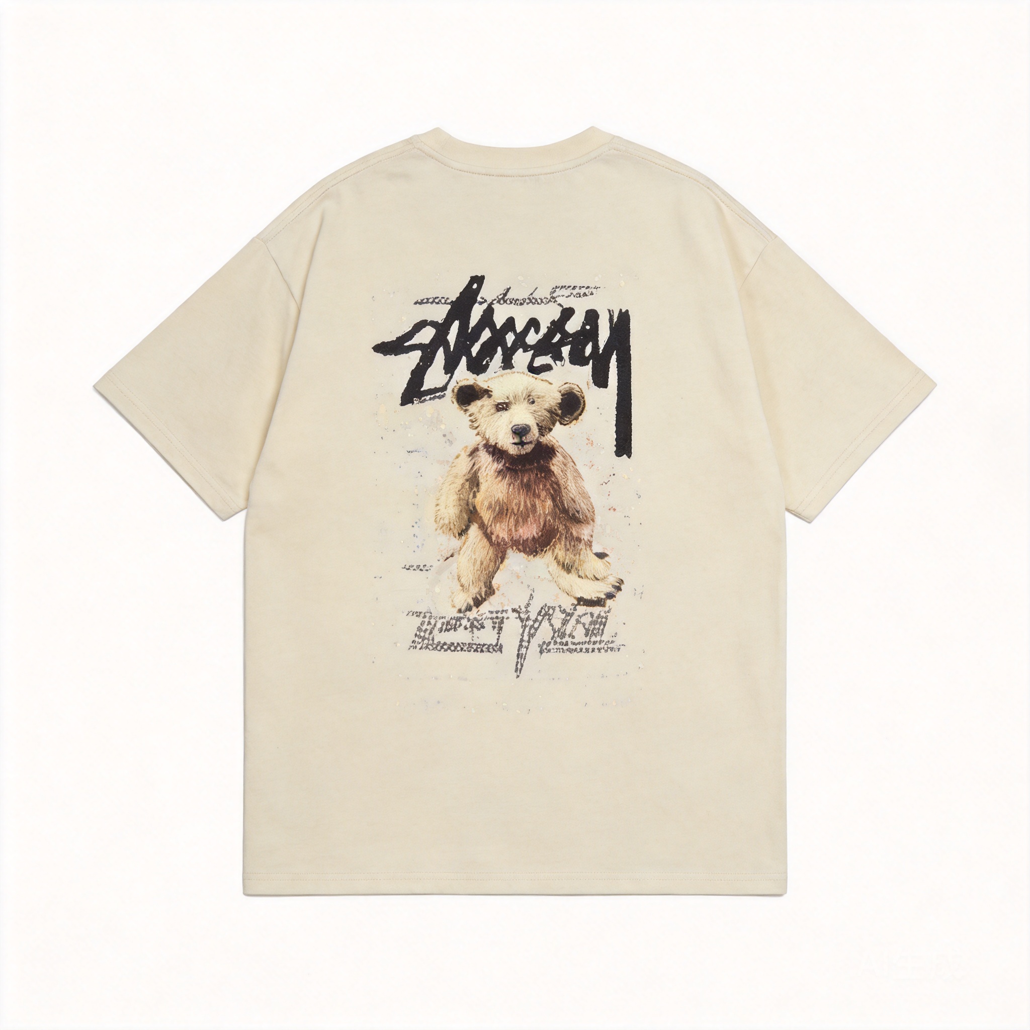 STUSSY Beige Cotton T-Shirt Unisex Streetwear Tee