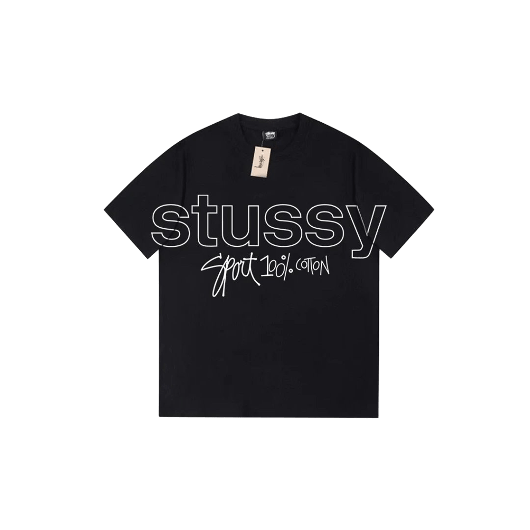 Stussy Black Cotton T-Shirt: Iconic Logo, Unisex Streetwear