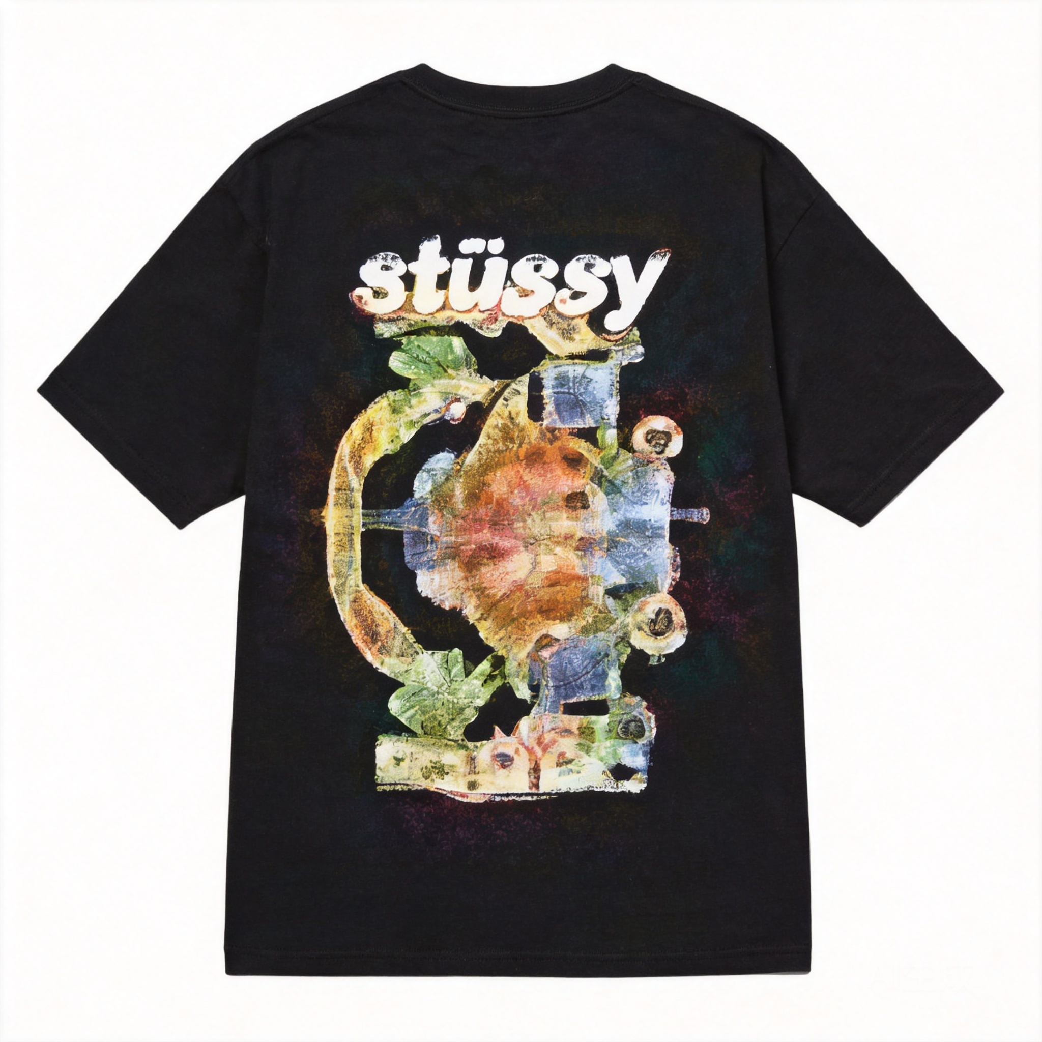 STUSSY Black Cotton T-Shirt: Unisex Streetwear, Minimalist Tee