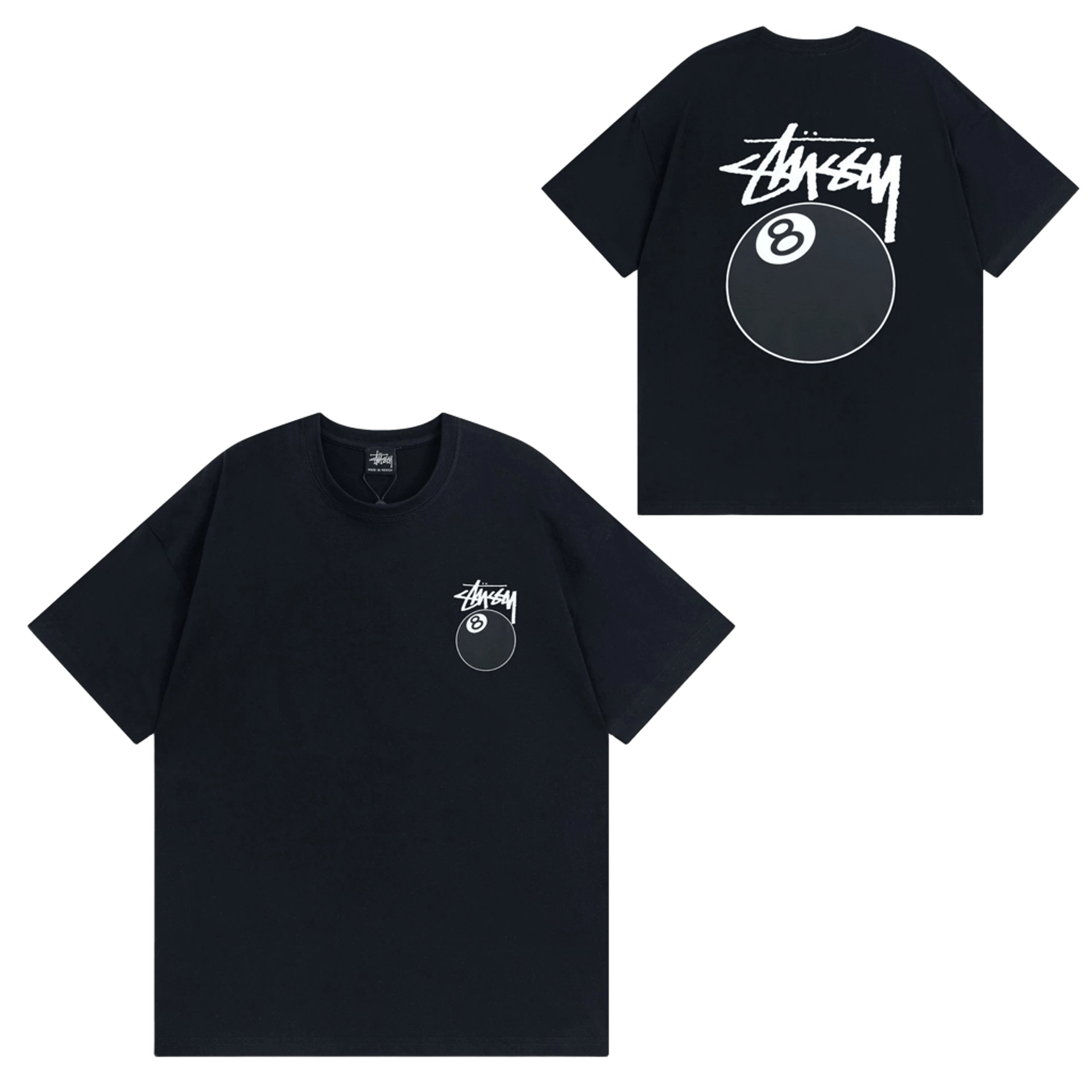 Stussy Black Cotton Unisex Tee: Classic Logo & Pool Design