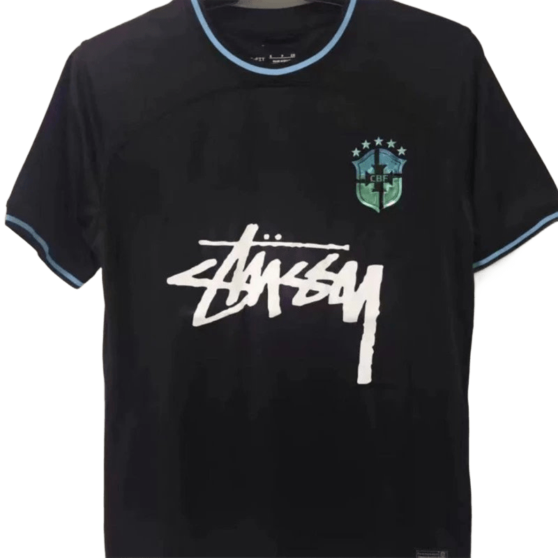 Stussy Black Football Jersey Tee: 90s Unisex Streetwear