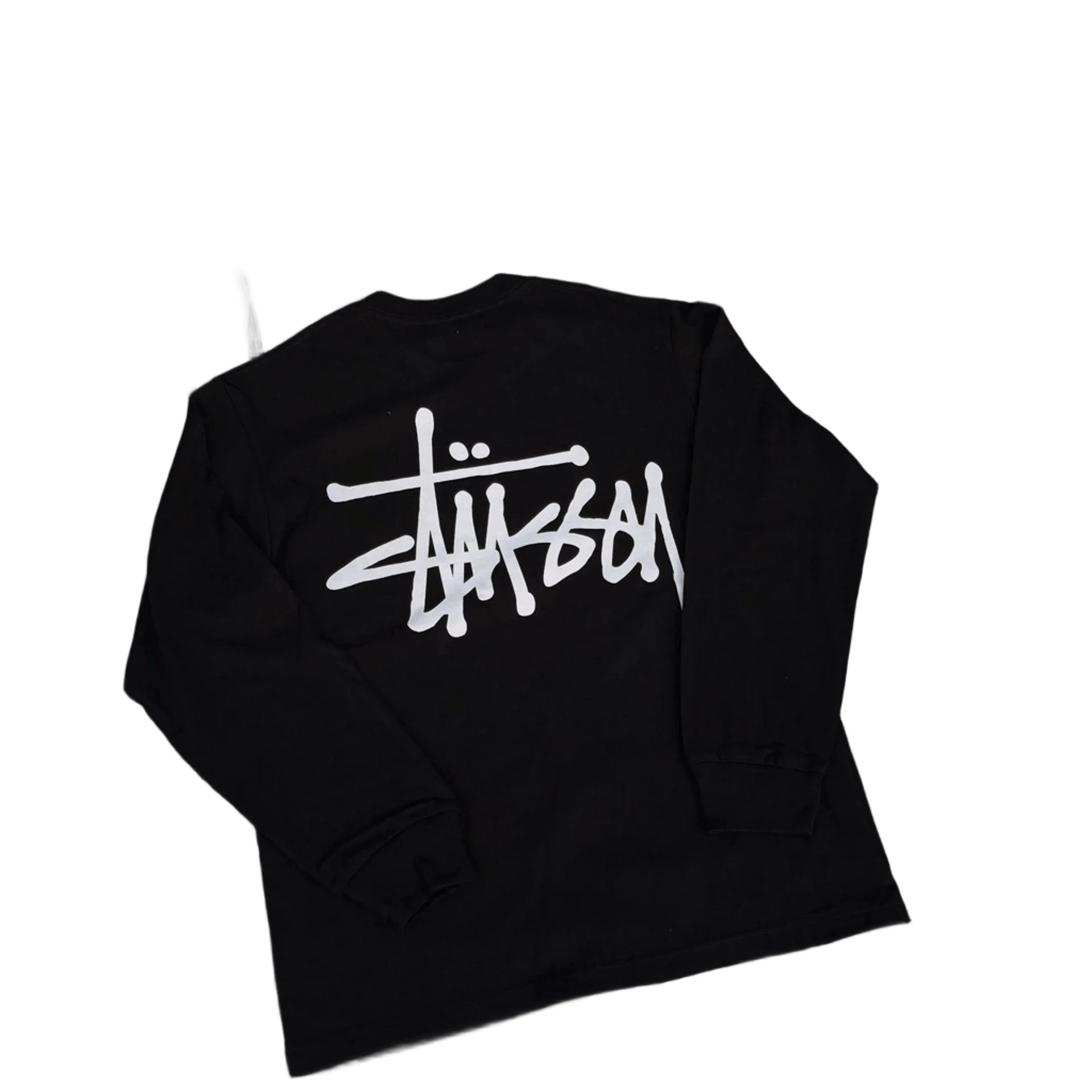 Stussy Black Long Sleeve Tee: Unisex Cotton Streetwear w/ Graffiti
