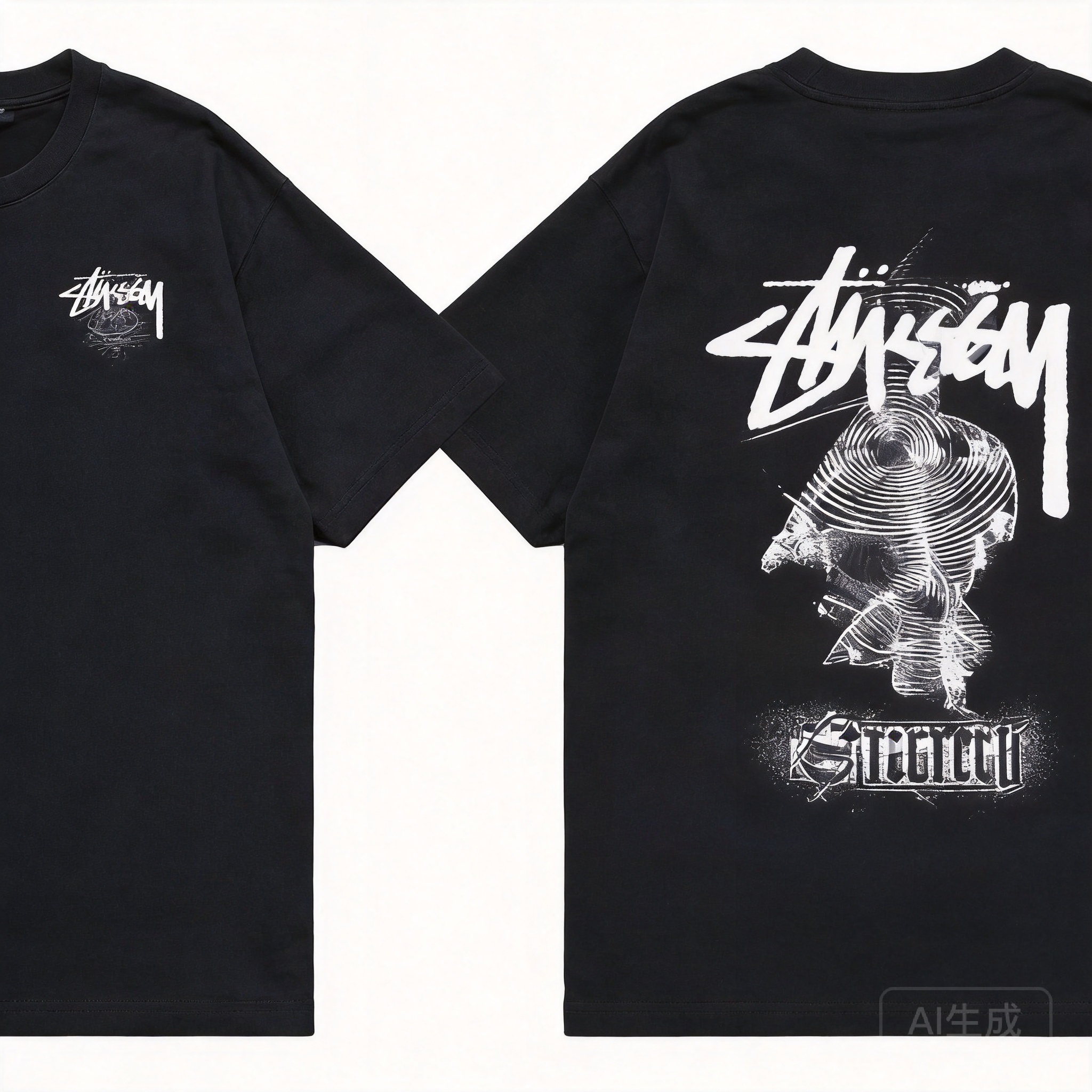 Stussy Black Tribal Logo Unisex Tee - 90s Retro Streetwear