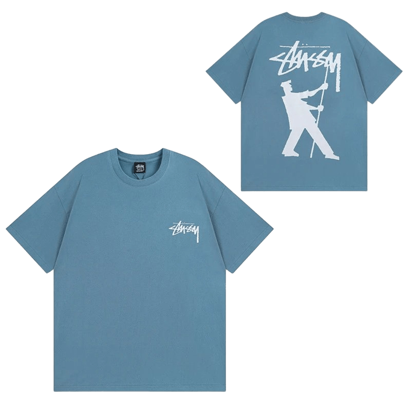 Stussy Blue Cotton Tee: Unisex Streetwear with Classic Logo
