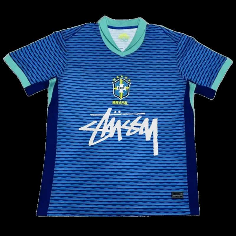 Stussy Brazil Soccer Jersey: Blue Breathable Streetwear