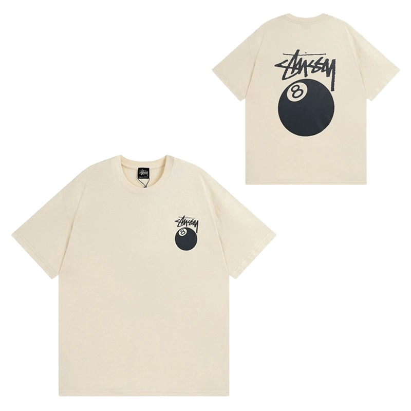 Stussy Classic Beige 8-Ball T-Shirt: '90s Graffiti Cotton Tee