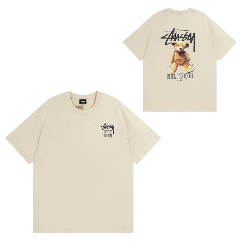 Stussy Classic Beige Cotton T-Shirt: Retro 90s Streetwear Unisex