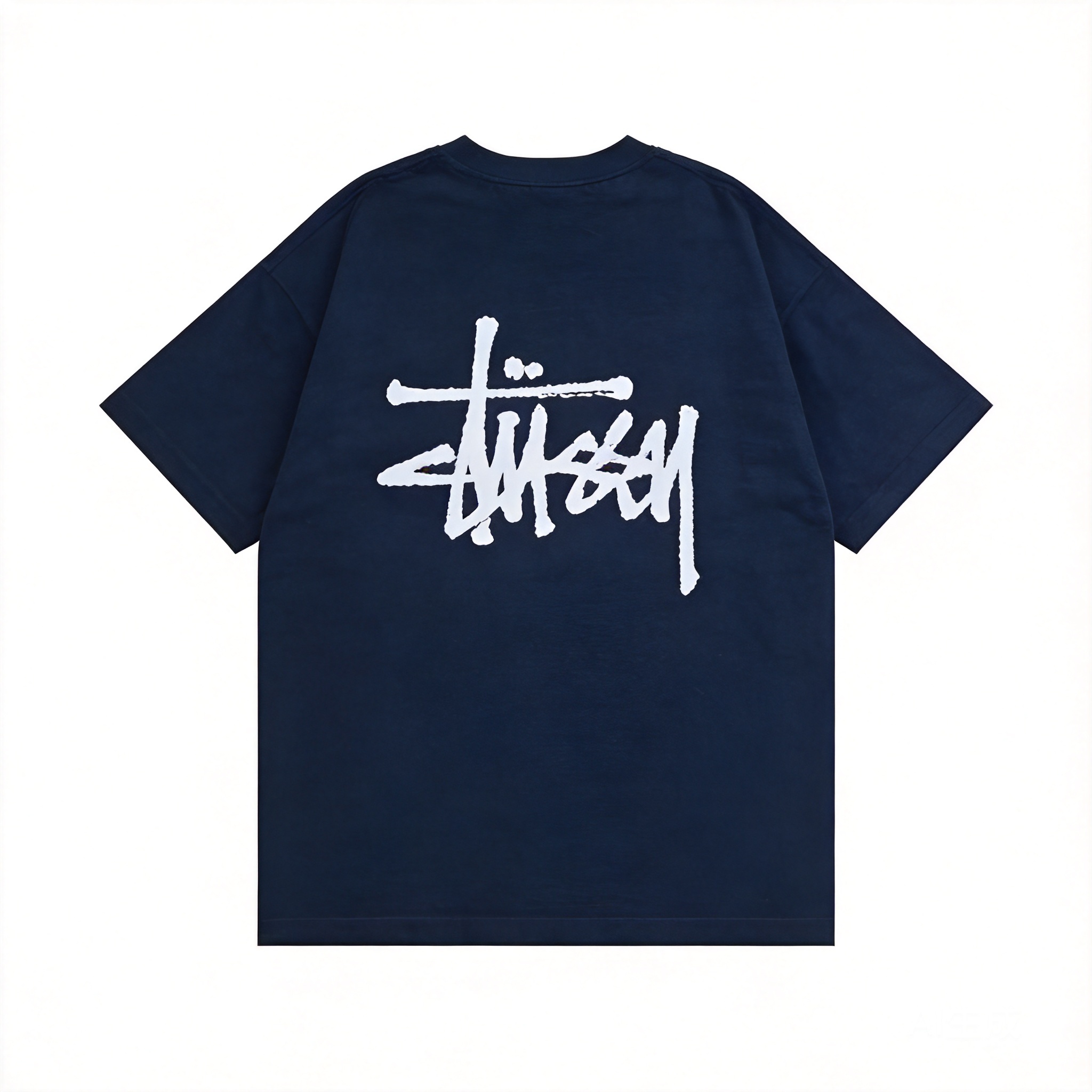 Stussy Classic Black Cotton T-Shirt with White Logo