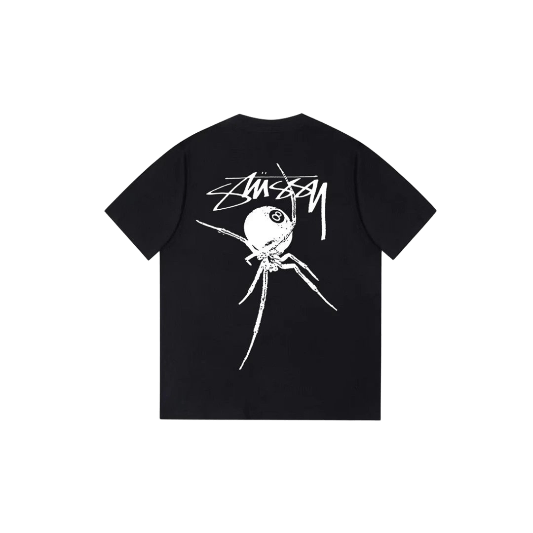 Stussy Classic Black T-Shirt | Spider & Pool Graphic