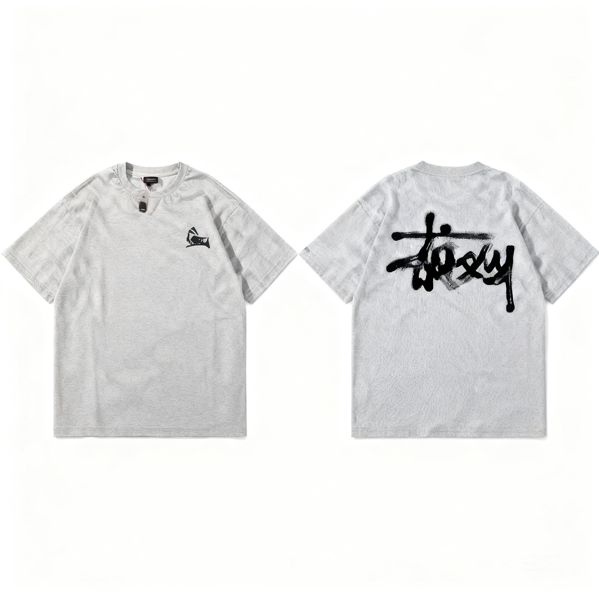 STUSSY Classic Light Grey Cotton Unisex T-Shirt 90s