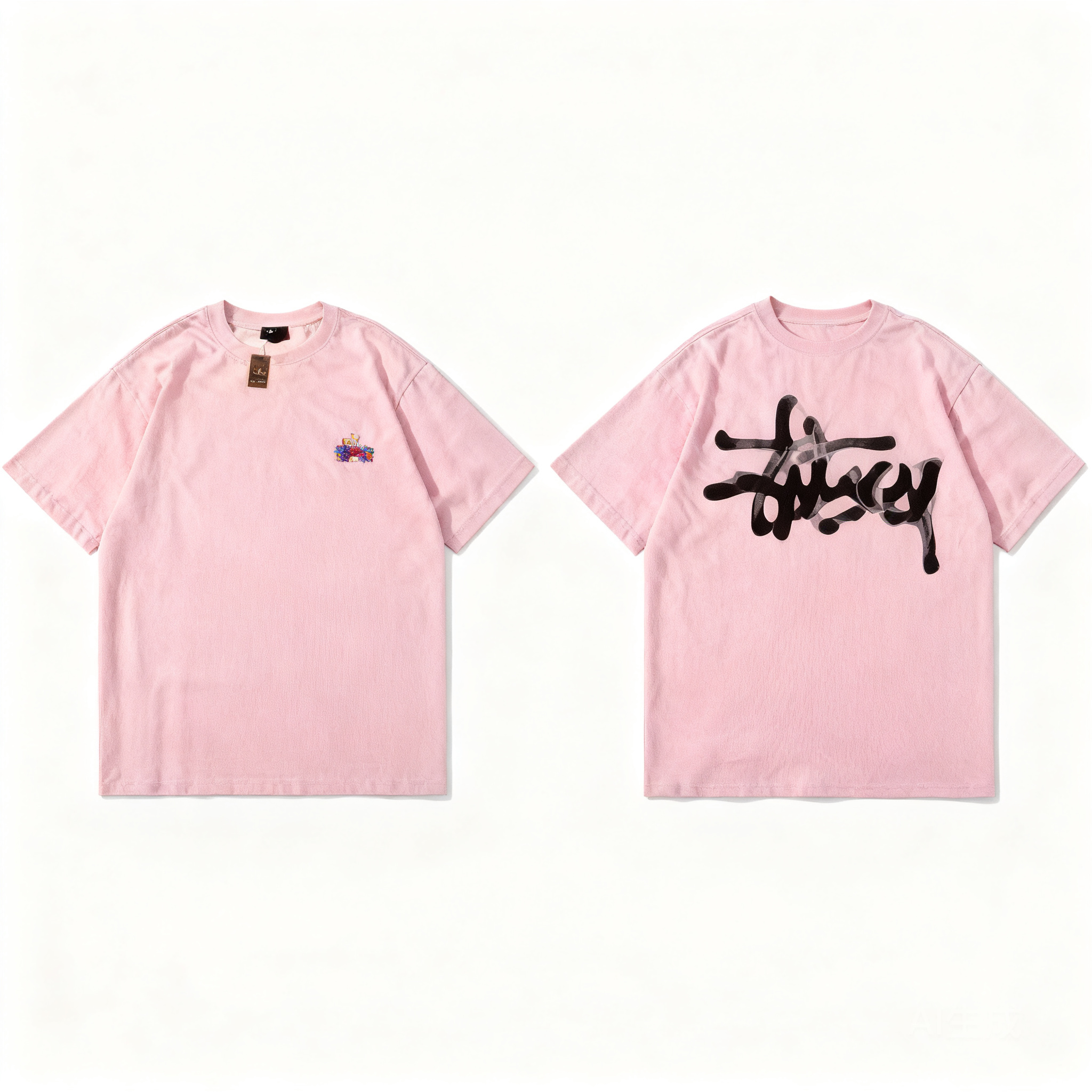 Stussy Classic Pink Cotton T-Shirt: 90s Unisex Streetwear
