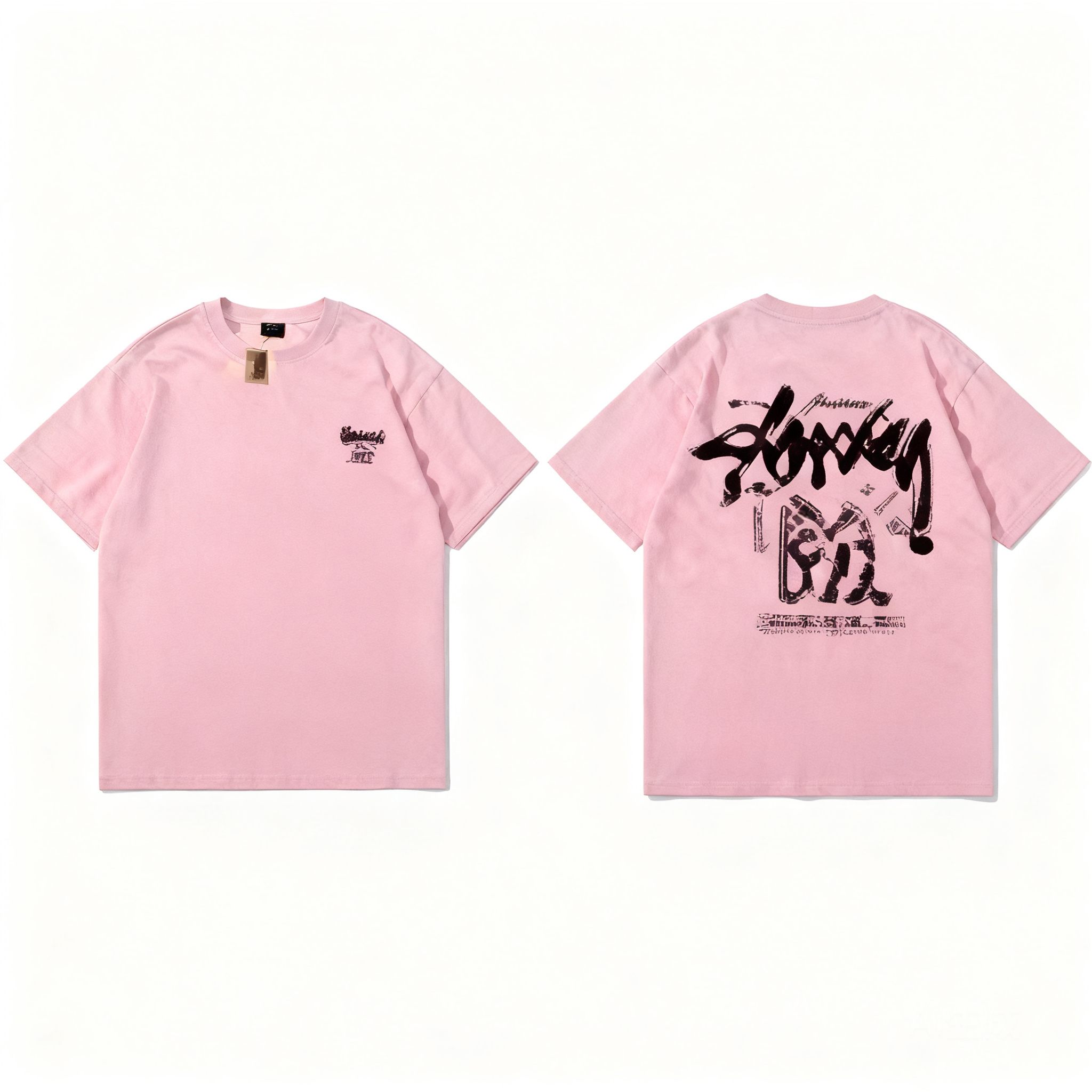 Stussy Pink Classic Logo Tee: Unisex Streetwear Cotton
