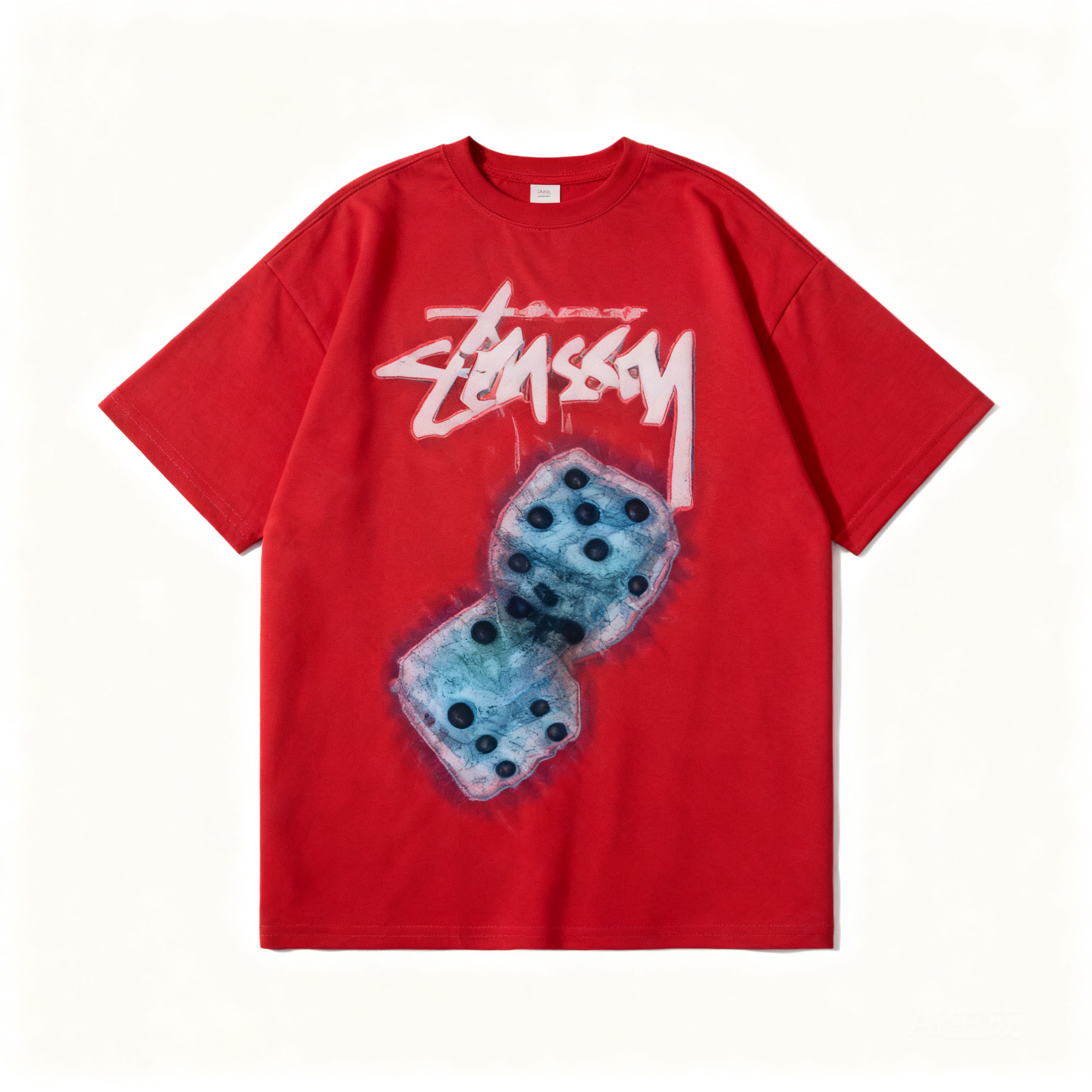 STUSSY Red Cotton Crewneck Tee: Unisex Streetwear Logo