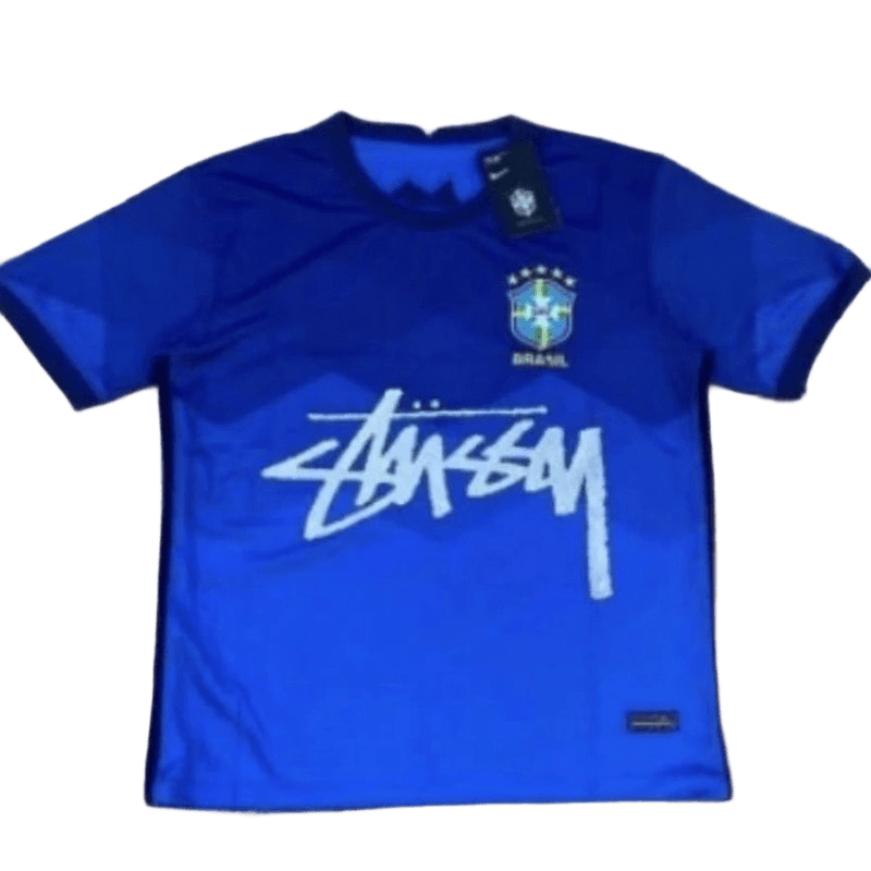 Stussy Retro Blue Football Jersey 90s Brazil Graffiti Logo